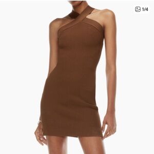 Aritzia Babaton Chocolate Brown Knit Mini Dress